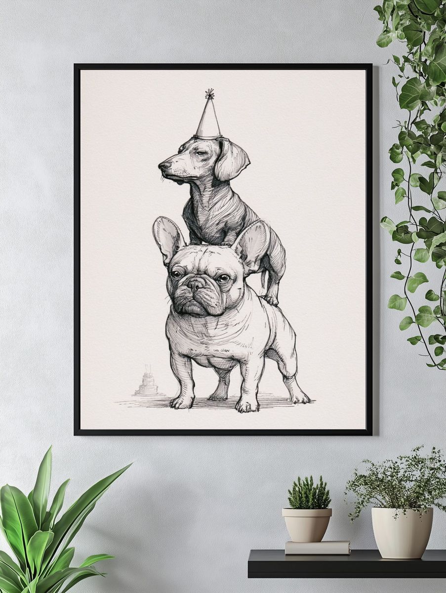 Party Dogs Illustration Poster. — room view 4