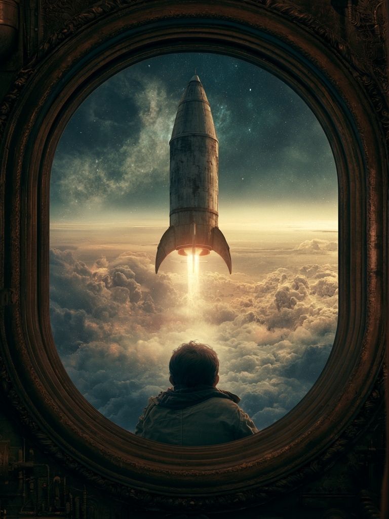 Rocket Window Sci-Fi Poster. poster — illustration art