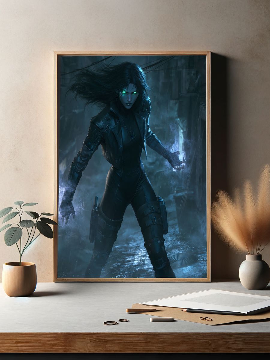 Cyberpunk Sorceress Digital Art Poster. — room view 2
