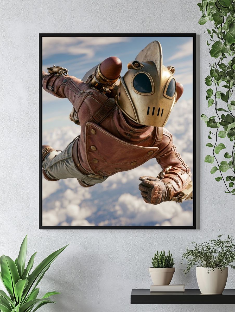 Monk in Rainstorm Illustration Poster. — room view 4