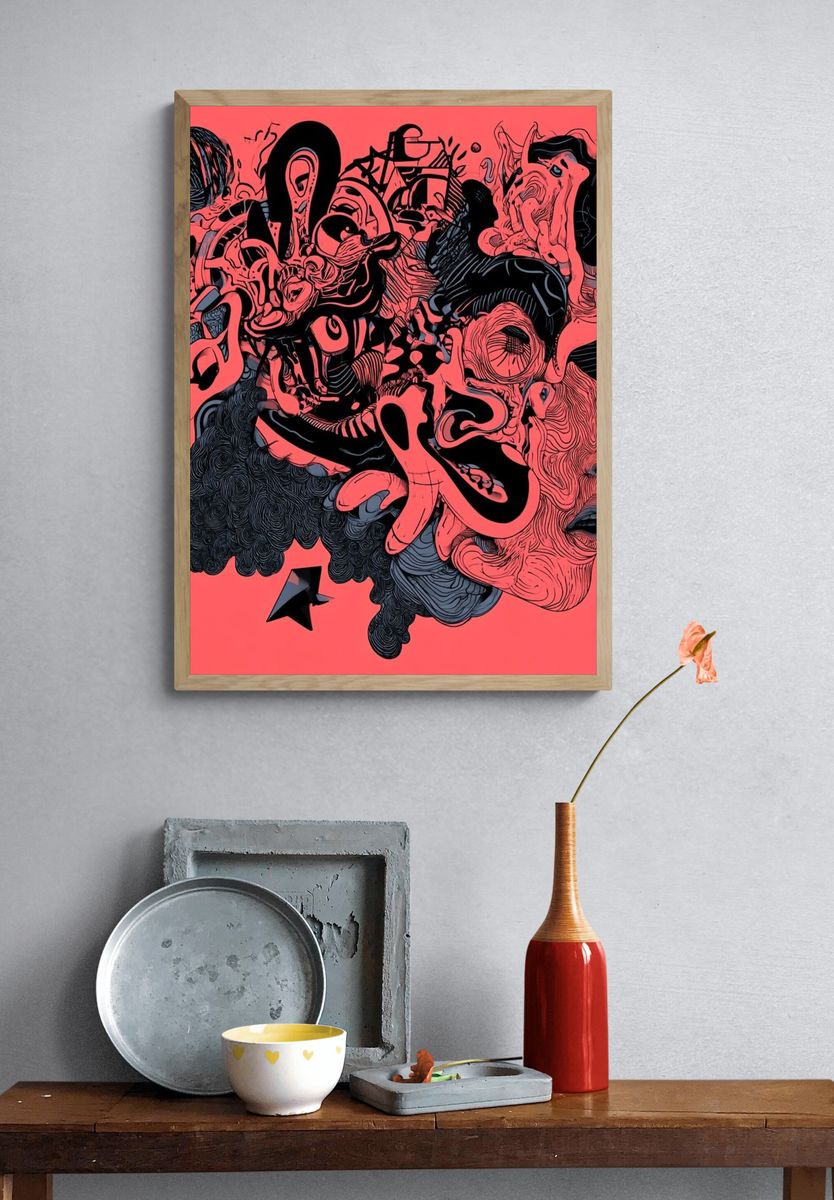 Surreal Face Collage Illustration Poster. — room view 3