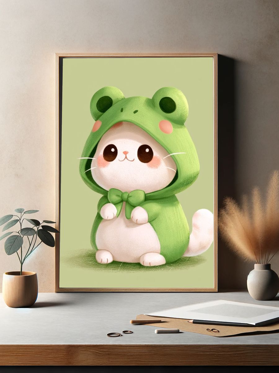 Frog Hoodie Cat Illustration Poster. — room view 2