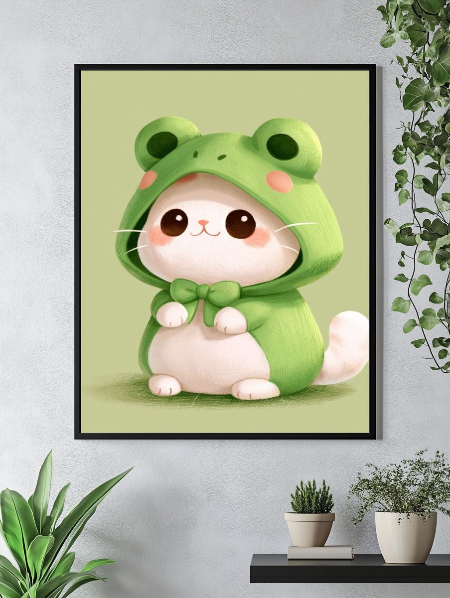 Frog Hoodie Cat Illustration Poster. — room view 4