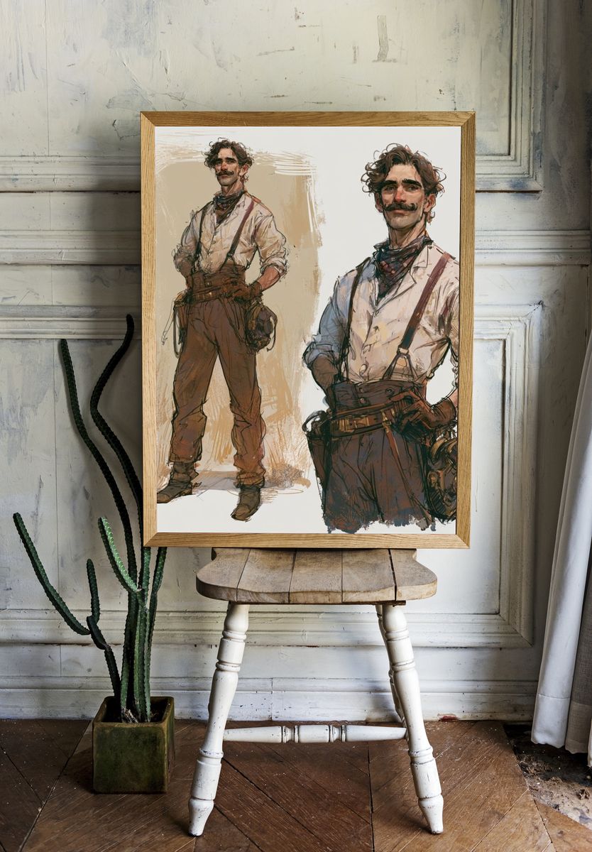 Steampunk Adventurer Illustration Poster. — room view 1