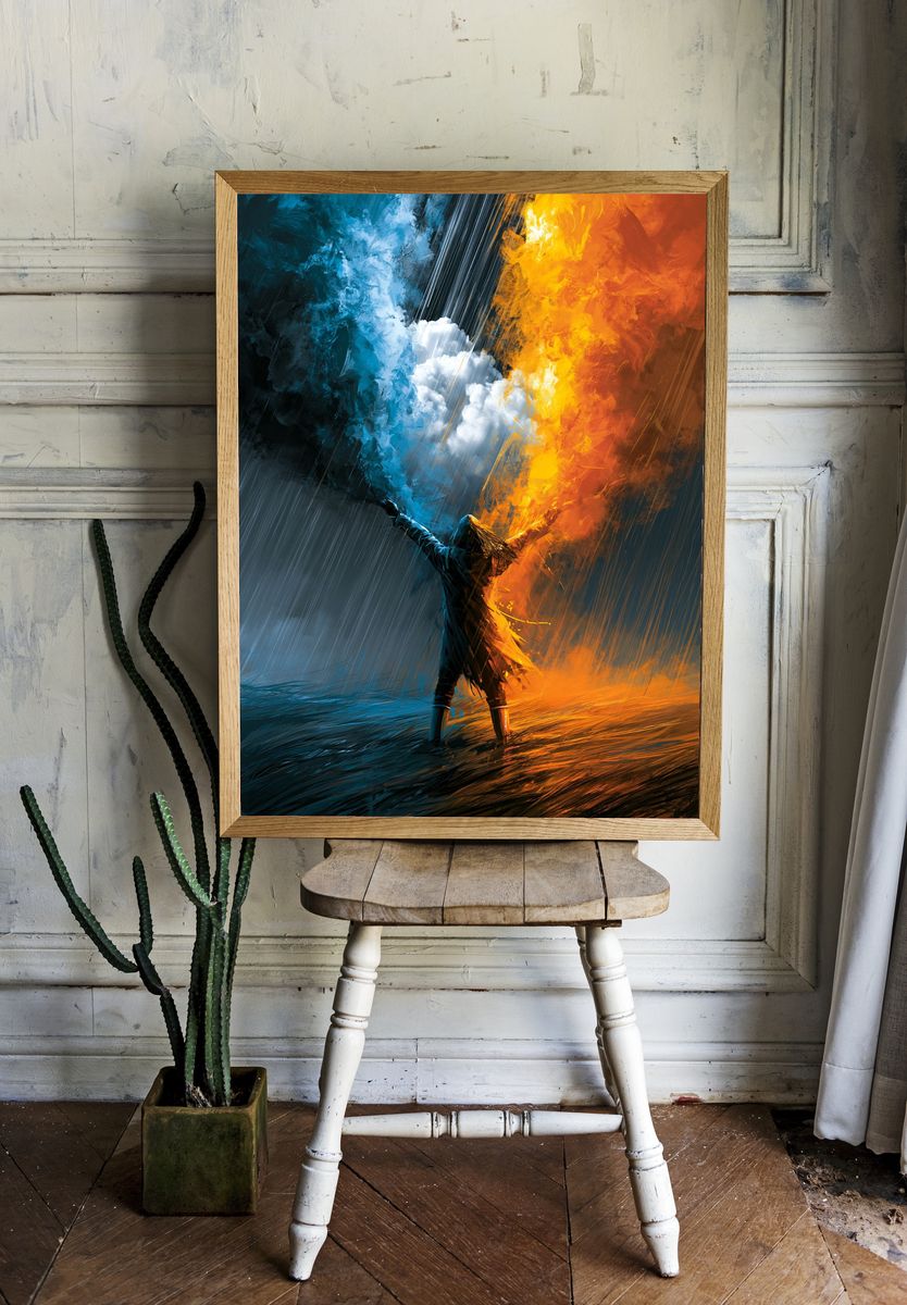 Elemental Duel Digital Art Poster. room preview