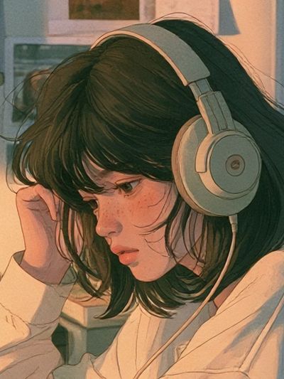 Girl with Headphones Illustration Poster. poster print