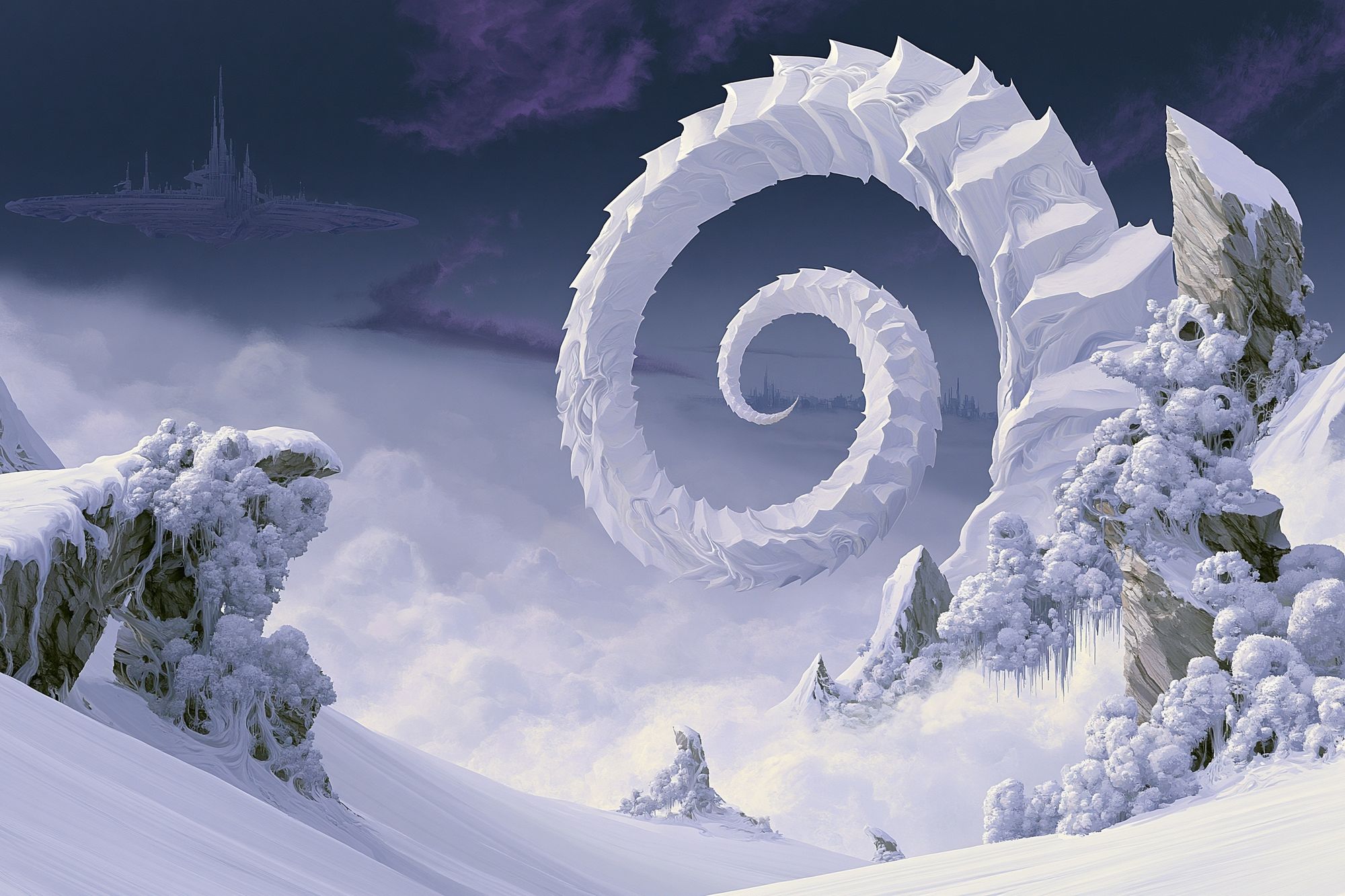Surreal Snow Spiral Sci-Fi Print. poster detail