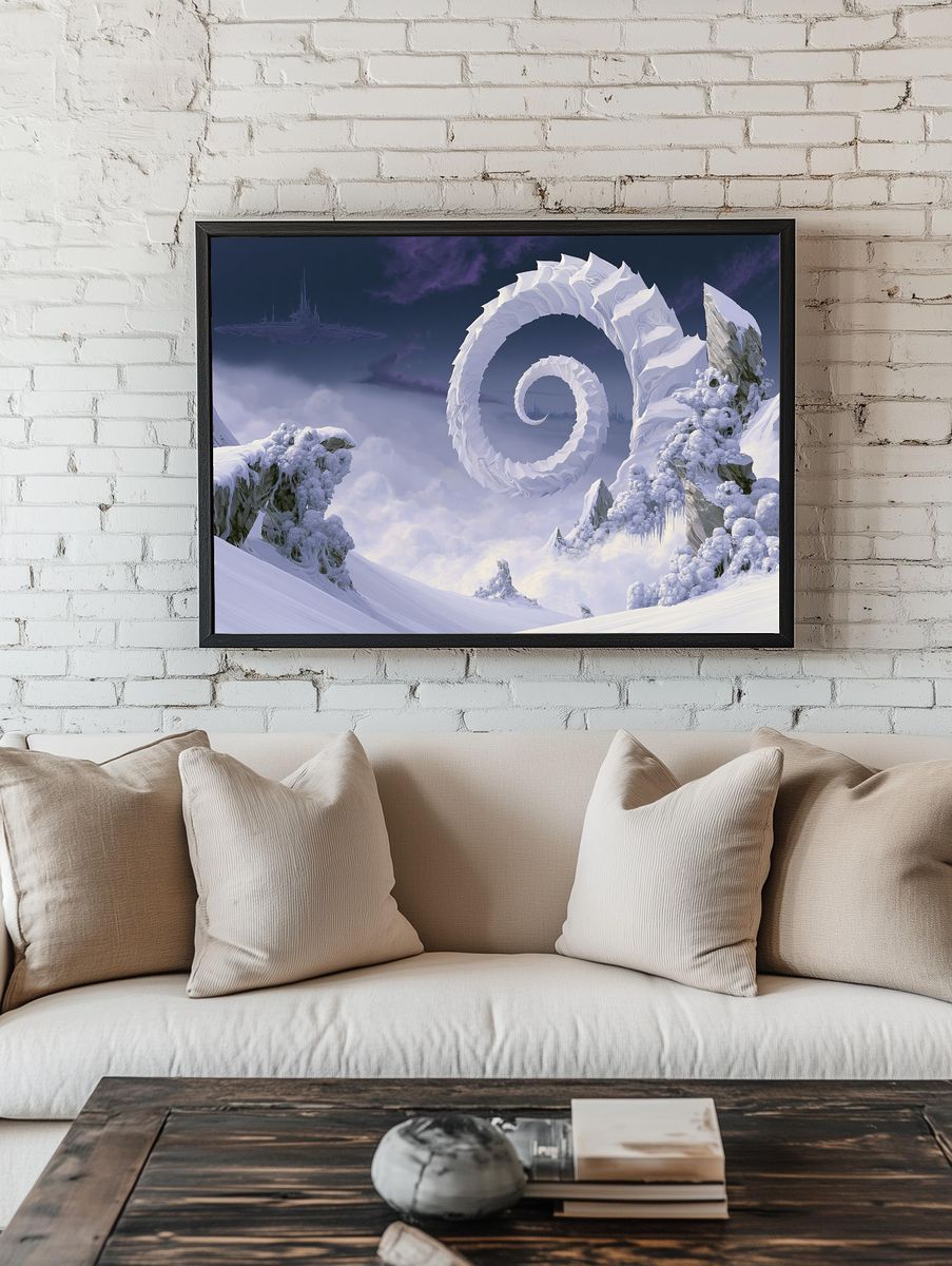 Surreal Snow Spiral Sci-Fi Print. room preview