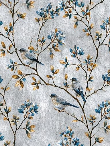 Blue Birds on Branches Illustration Poster. poster detail