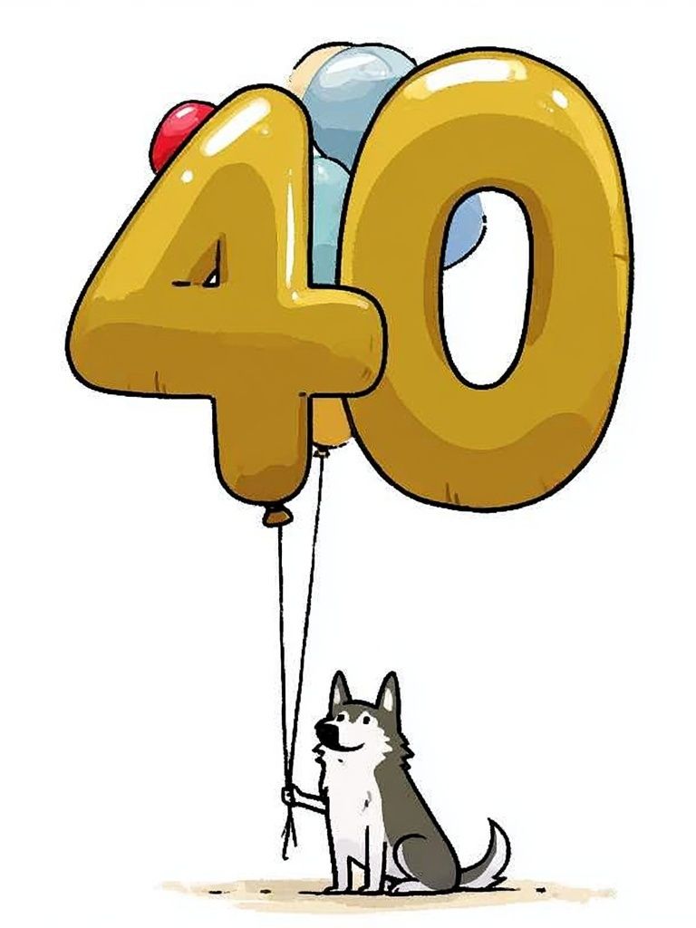 40th Birthday Dog Illustration Poster. poster — illustration art