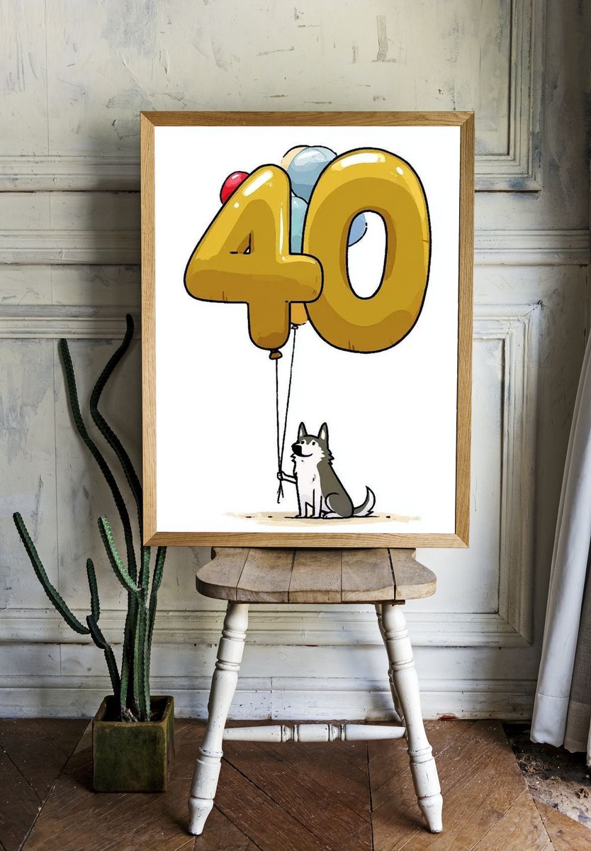 40th Birthday Dog Illustration Poster. room preview
