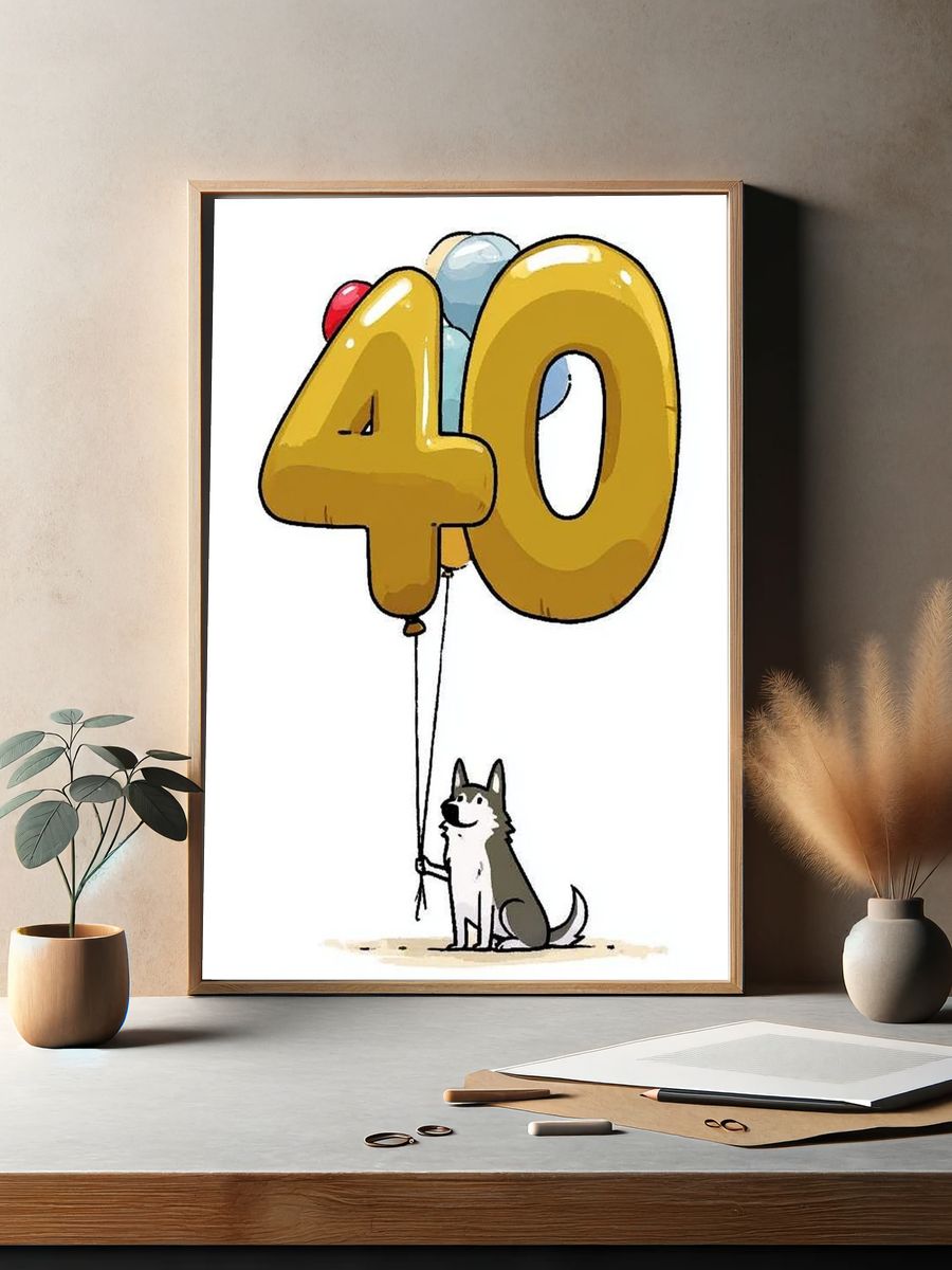 40th Birthday Dog Illustration Poster. — room view 2