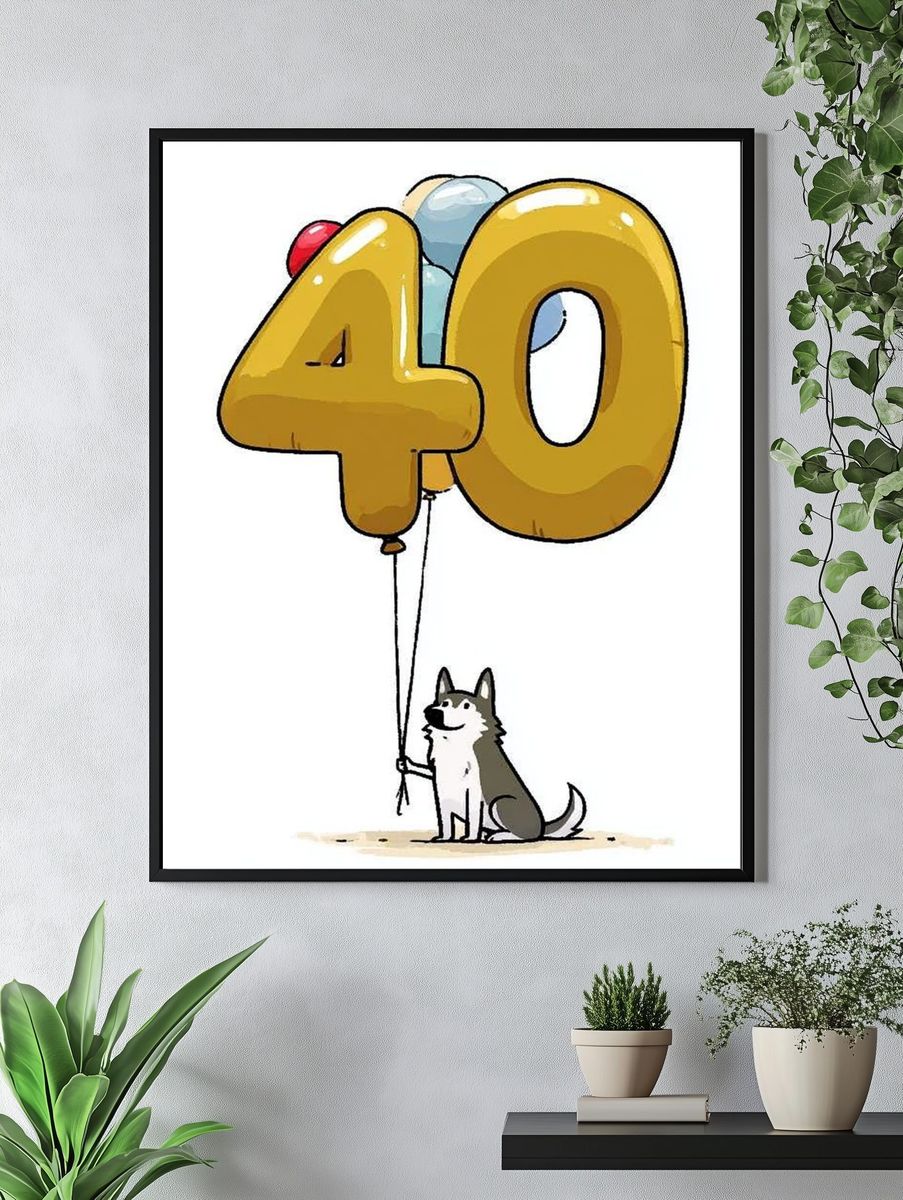 40th Birthday Dog Illustration Poster. — room view 4