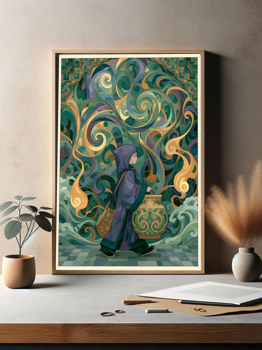Mystic Child in Swirls Illustration Poster. — room view 2