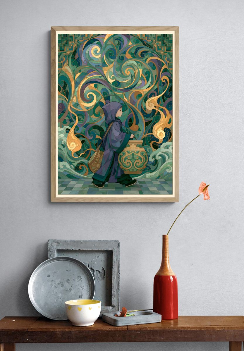 Mystic Child in Swirls Illustration Poster. — room view 3