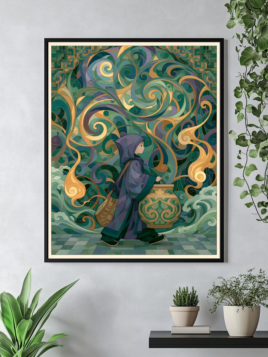 Mystic Child in Swirls Illustration Poster. — room view 4