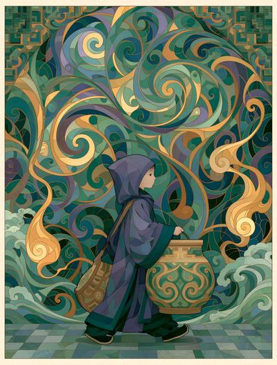 Mystic Child in Swirls Illustration Poster. poster