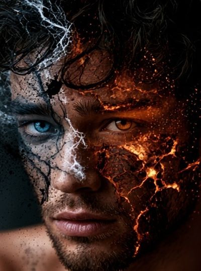 Dual-Face Fire and Ice Portrait Poster.