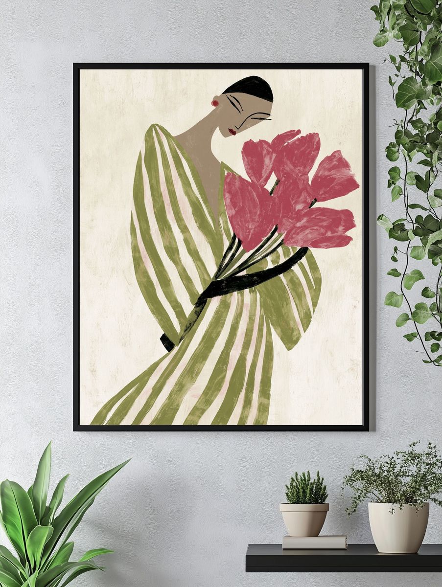 Elegant Woman with Flowers Illustration Poster. — room view 4