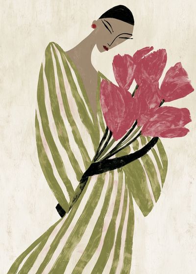 Elegant Woman with Flowers Illustration Poster.