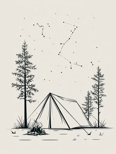 Starry Camping Scene Illustration Poster.