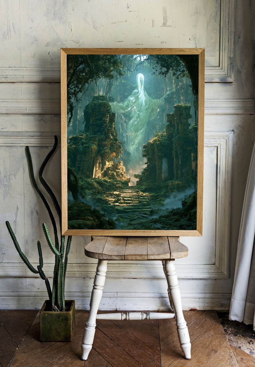 Jungle Spirit Ruins Illustration Poster. room preview