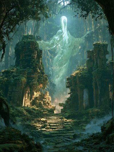 Jungle Spirit Ruins Illustration Poster.