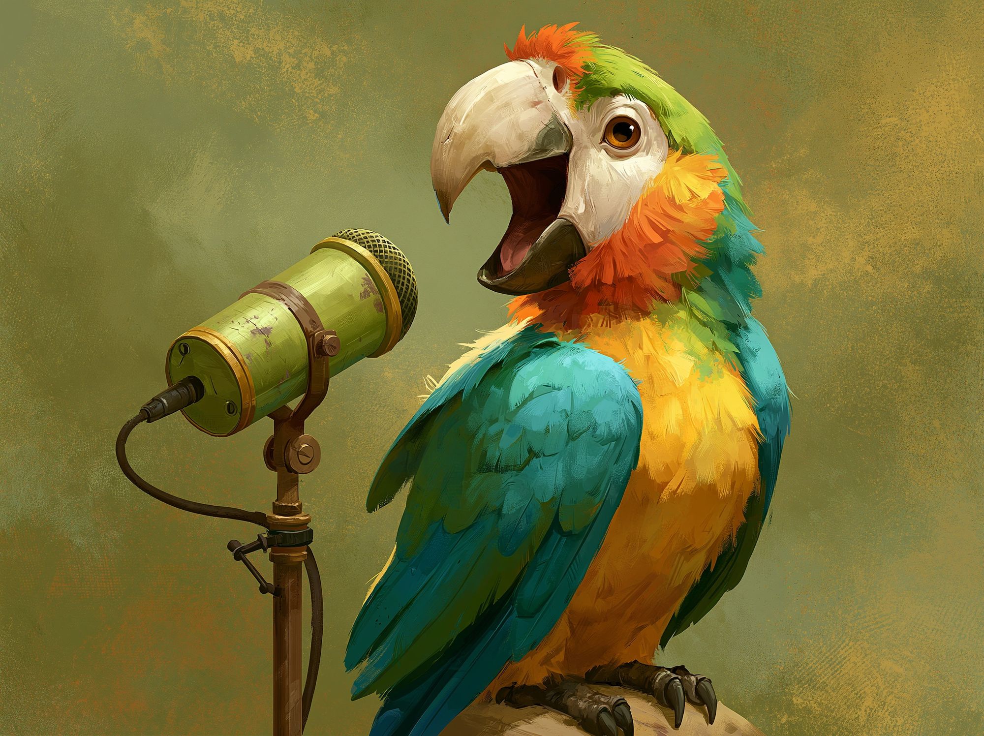 Colorful Parrot Singer Illustration Poster. poster detail