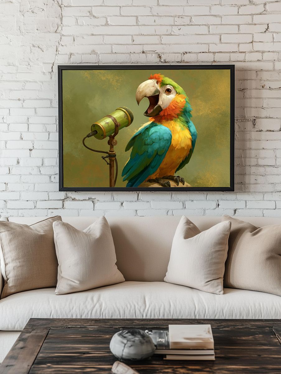 Colorful Parrot Singer Illustration Poster. room preview