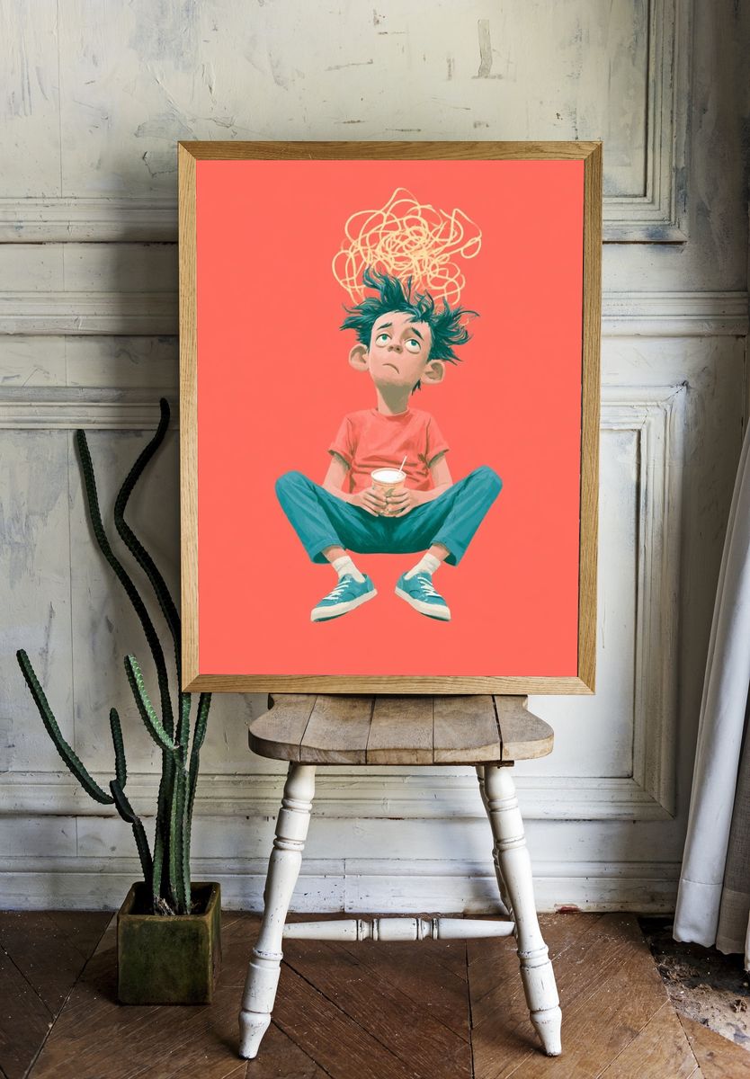 Anxious Boy Illustration Poster. room preview