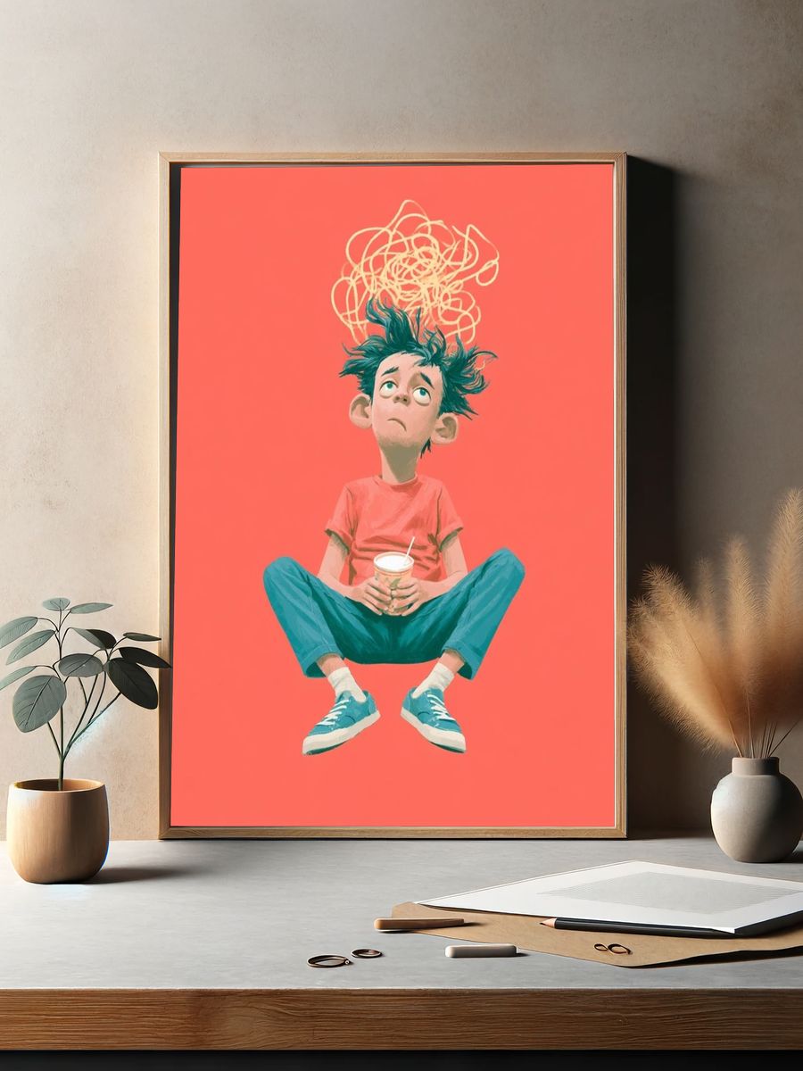 Anxious Boy Illustration Poster. — room view 2