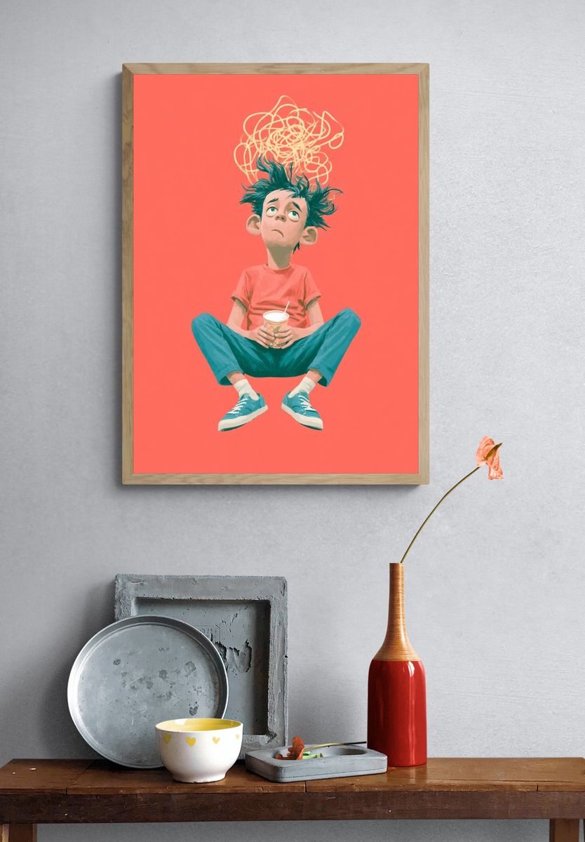 Anxious Boy Illustration Poster. — room view 3