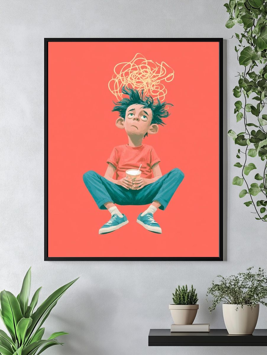 Anxious Boy Illustration Poster. — room view 4