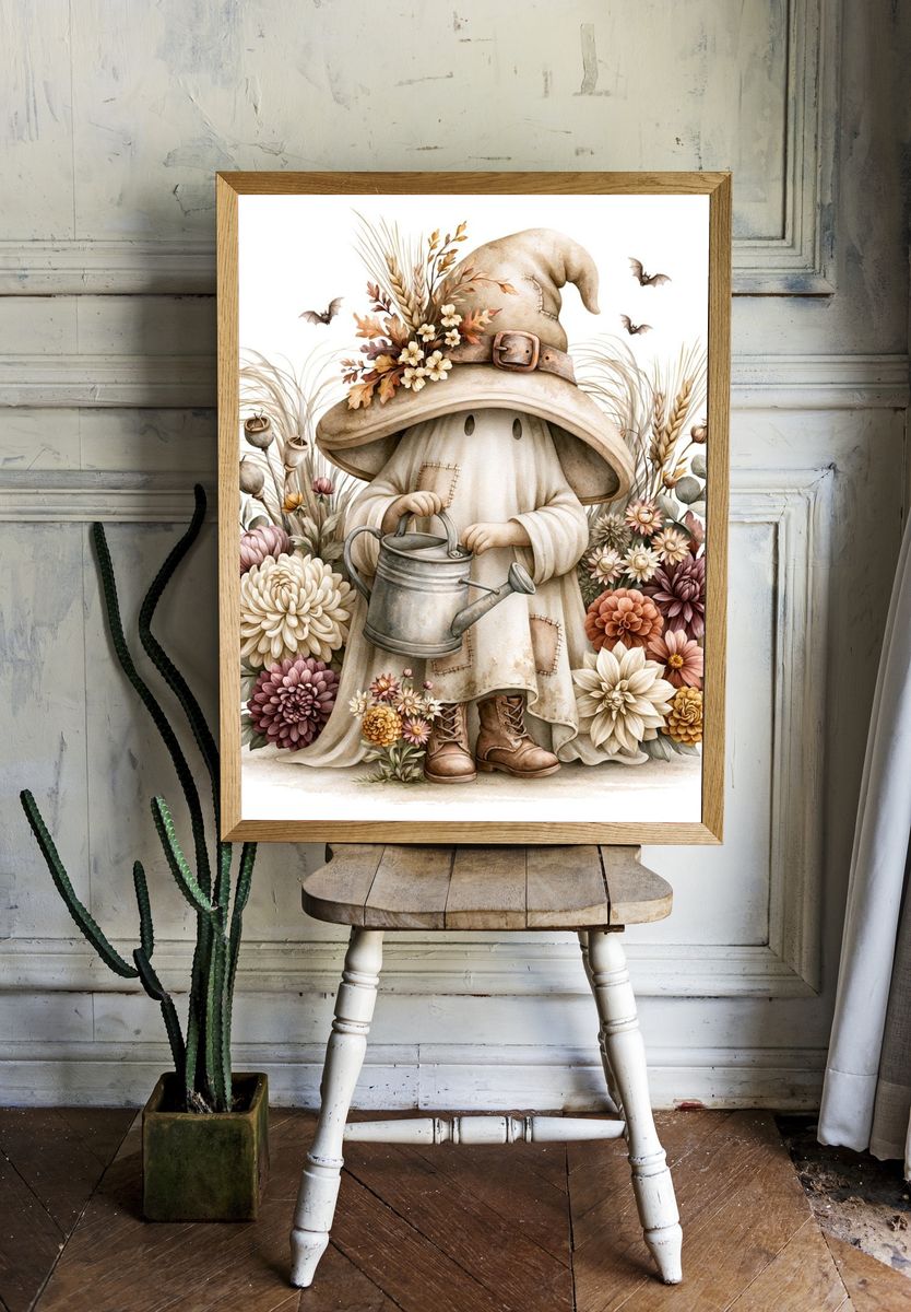 Autumn Garden Gnome Illustration Poster. room preview