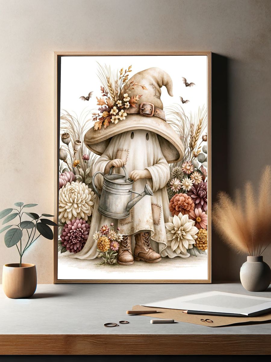 Autumn Garden Gnome Illustration Poster. — room view 2