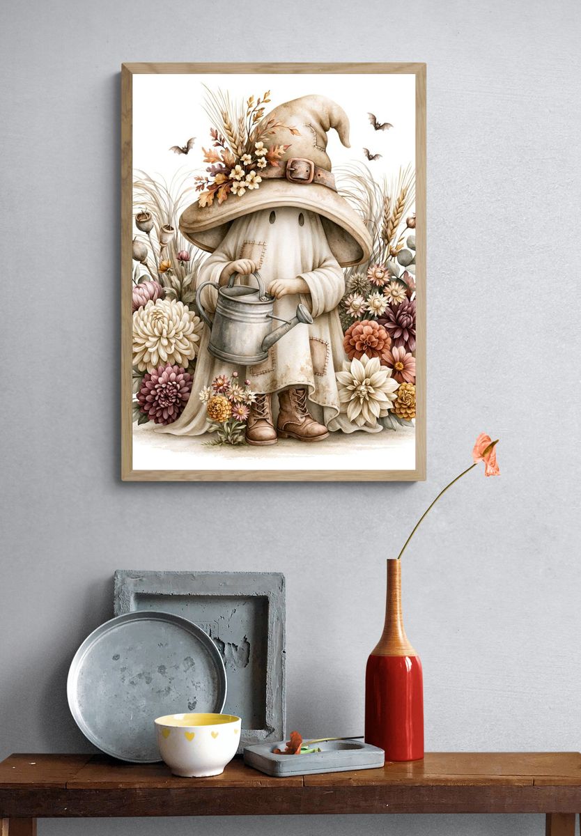 Autumn Garden Gnome Illustration Poster. — room view 3