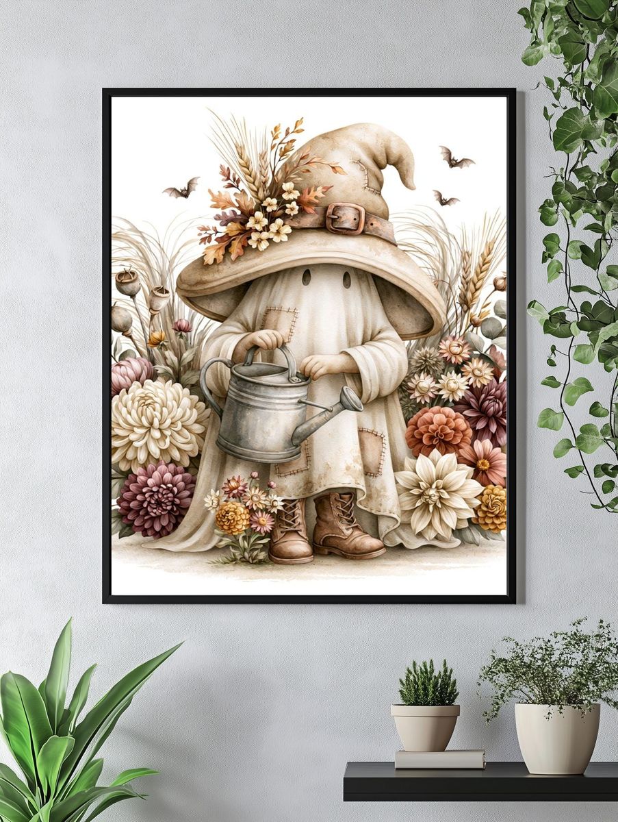 Autumn Garden Gnome Illustration Poster. — room view 4