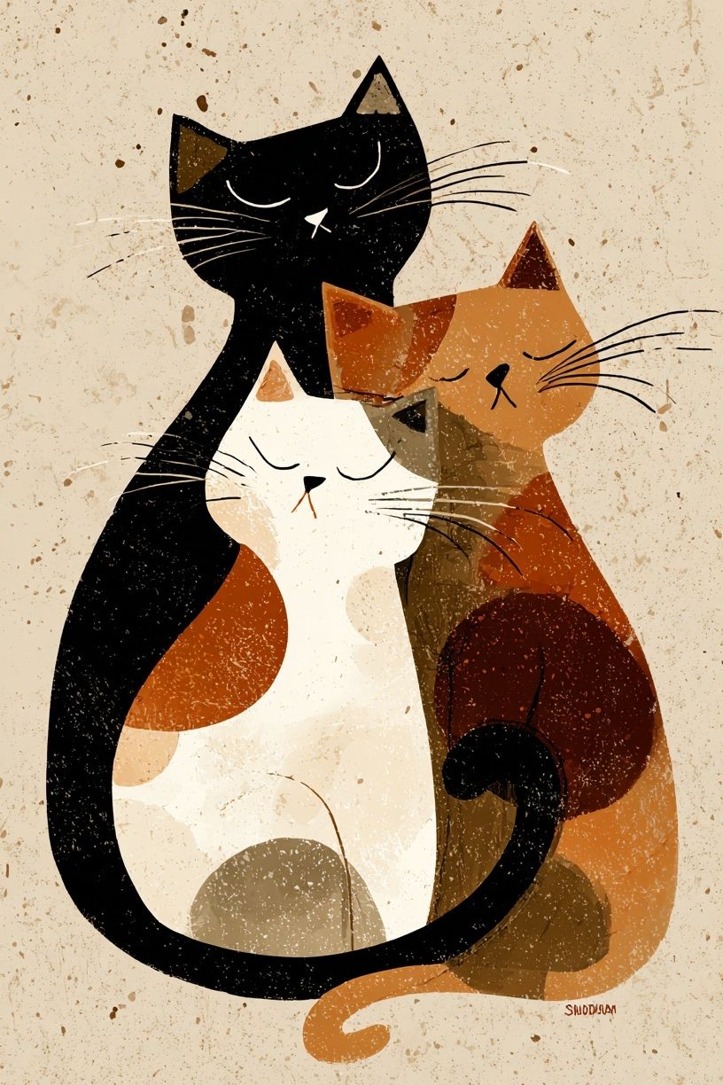 Three Cats Illustration Poster. poster detail