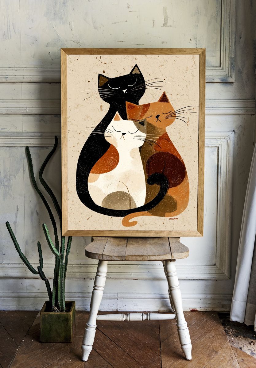 Three Cats Illustration Poster. room preview