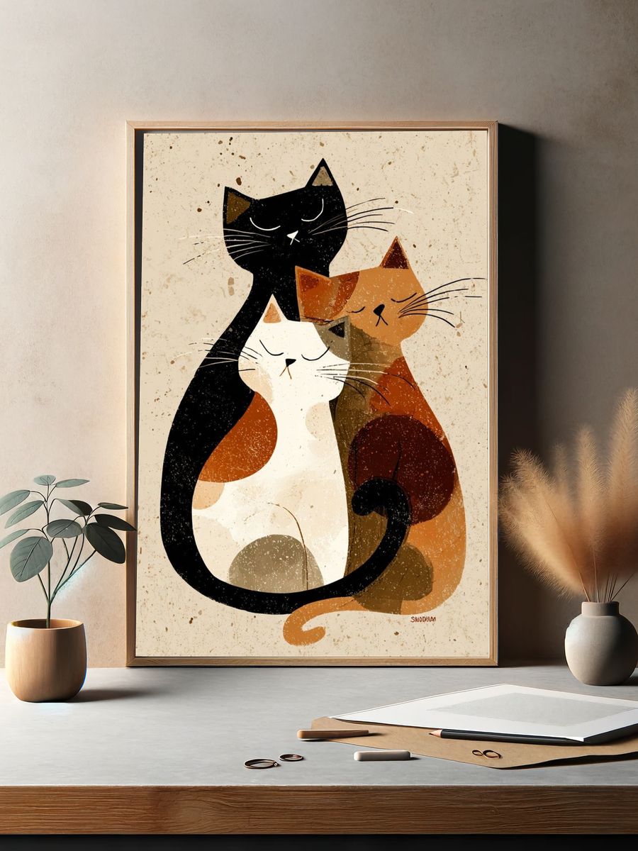 Three Cats Illustration Poster. — room view 2
