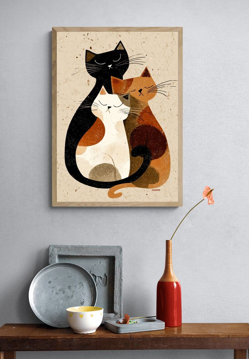 Three Cats Illustration Poster. — room view 3