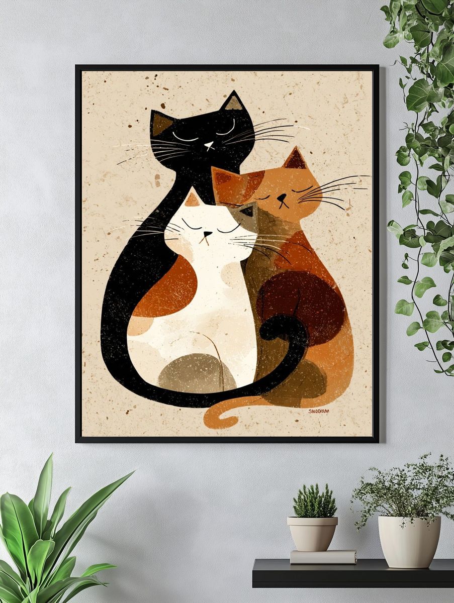 Three Cats Illustration Poster. — room view 4