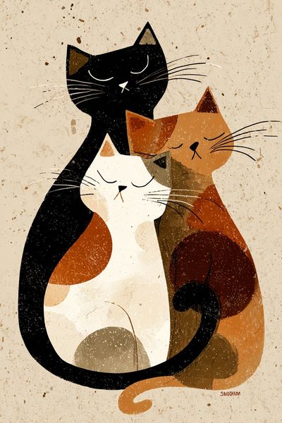Three Cats Illustration Poster. poster