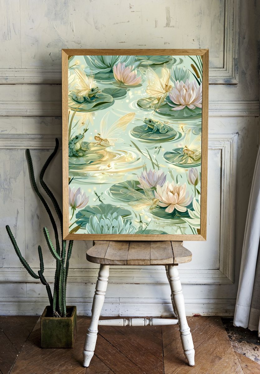 Lily Pond Fairies Illustration Poster. room preview