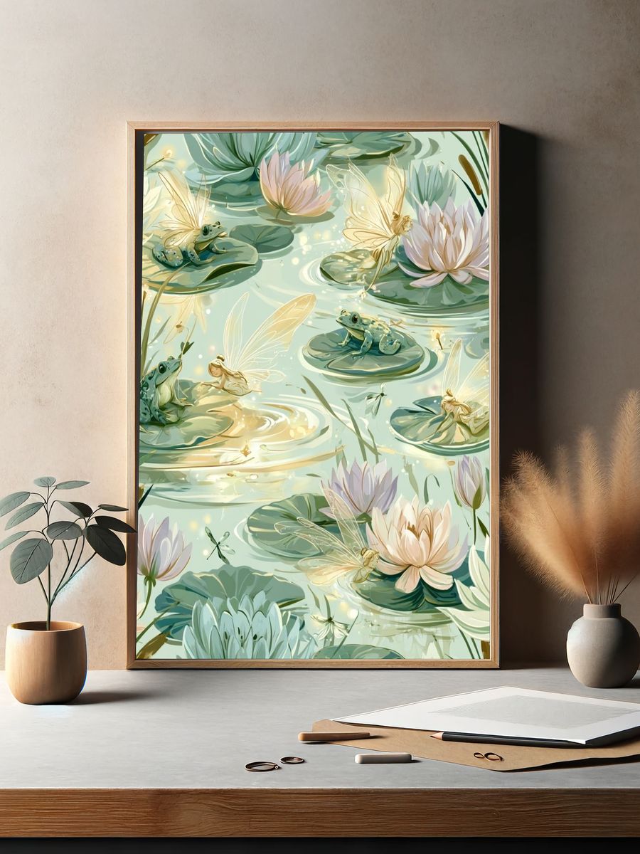 Lily Pond Fairies Illustration Poster. — room view 2