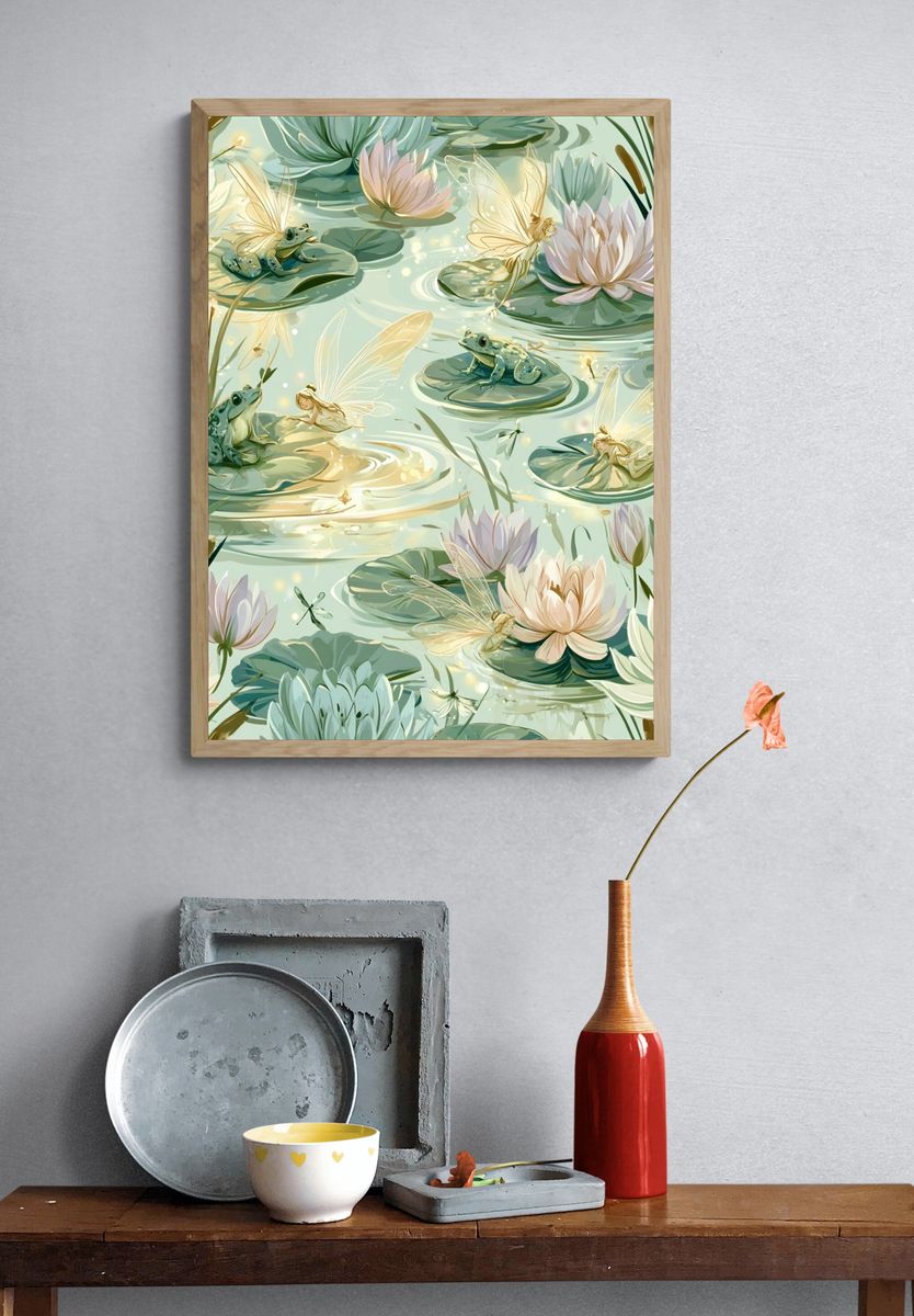 Lily Pond Fairies Illustration Poster. — room view 3