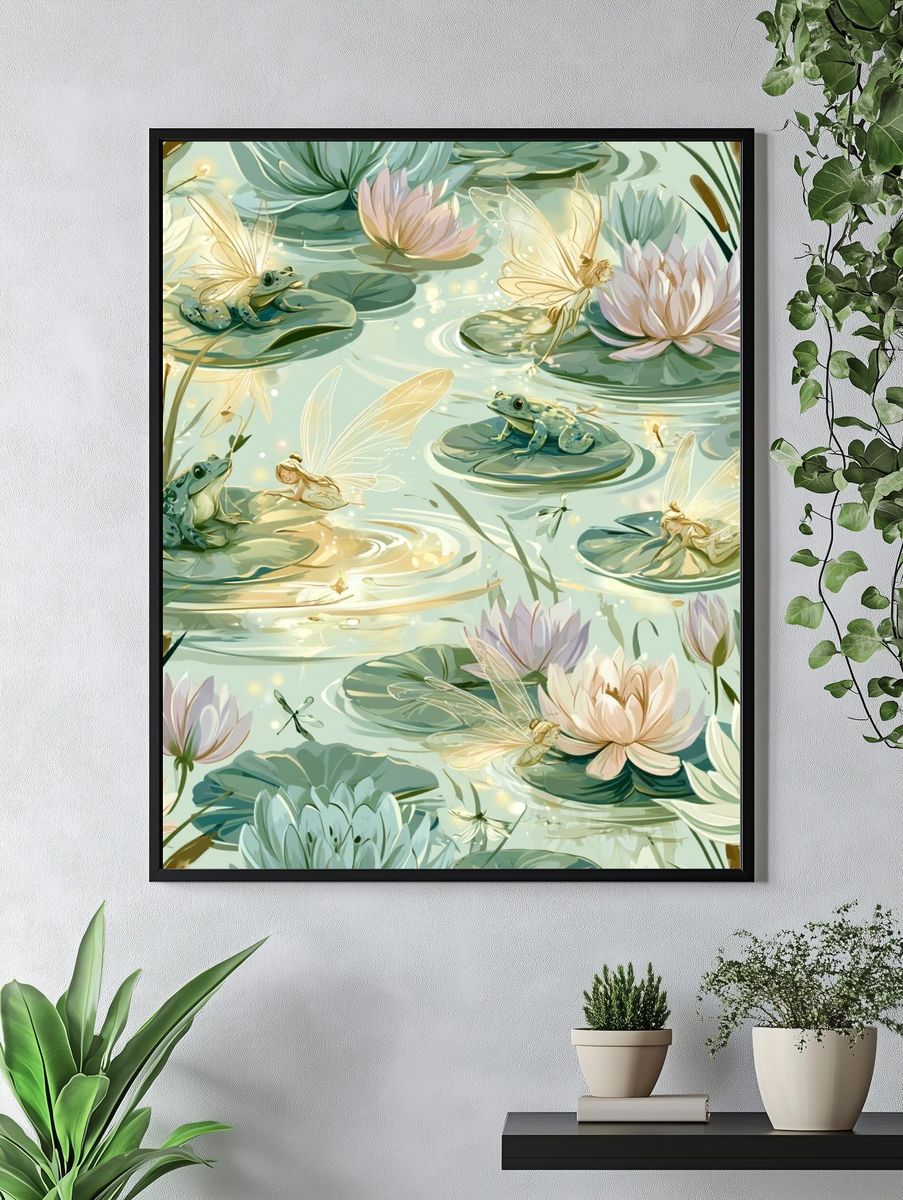 Lily Pond Fairies Illustration Poster. — room view 4