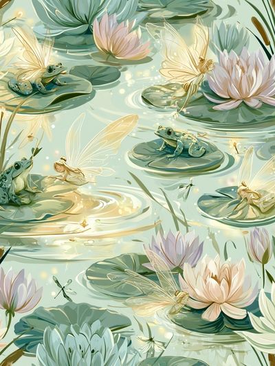 Lily Pond Fairies Illustration Poster.