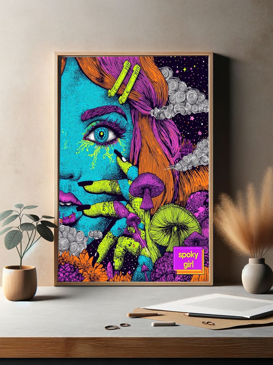 Spooky Girl Psychedelic Illustration Poster. — room view 2