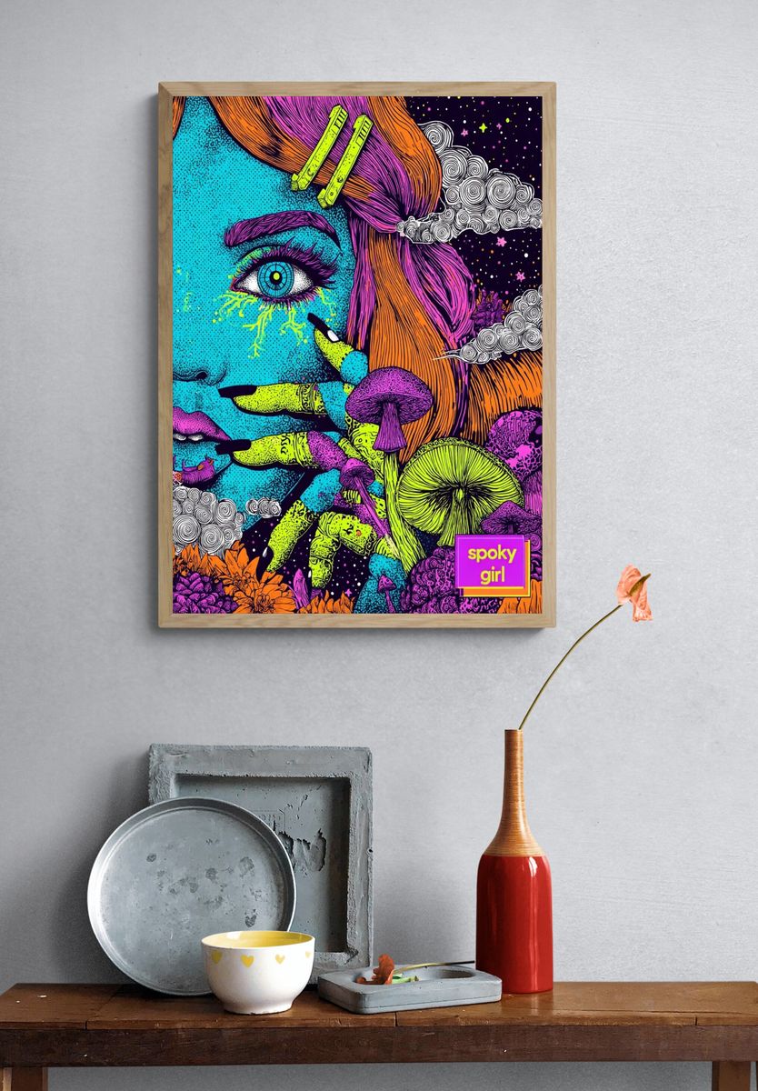 Spooky Girl Psychedelic Illustration Poster. — room view 3